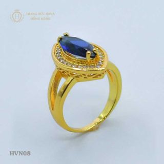 Nhẫn nữ titan mạ vàng mặt đá xanh lá - Trang Sức Hava Hồng Kông - HVN08