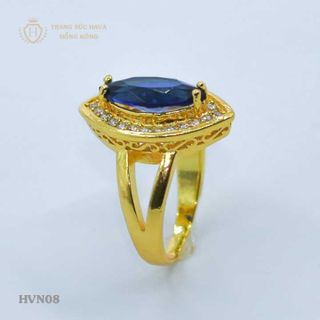 Nhẫn nữ titan mạ vàng mặt đá xanh lá - Trang Sức Hava Hồng Kông - HVN08