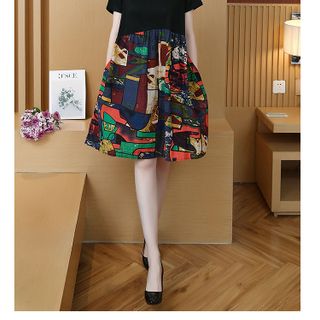 Đầm bầu thun phối họa tiết