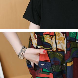 Đầm bầu thun phối họa tiết