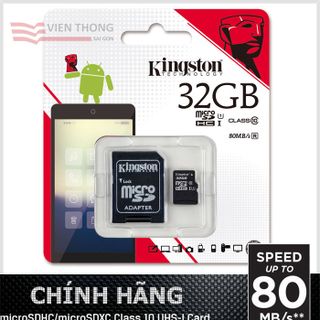 Thẻ nhớ 32gb Kingston micro SDHC class 10 kèm Adapter - Hãng phân phối chính thức