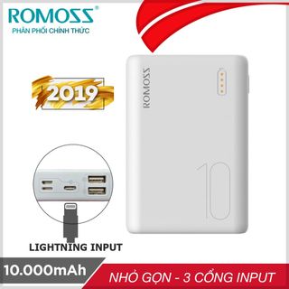 Pin sạc dự phòng Romoss Simple 10 10000mAh nhỏ gọn 3 cổng input Micro - Lightning - Type C - Hãng phân phối chính thức giá sỉ