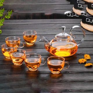 Bộ Ấm Trà Thủy Tinh Quai Vòng Bếp Nến BT04