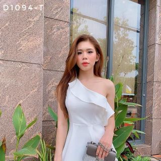 Đầm Xòe Lệch Vai phối bèo