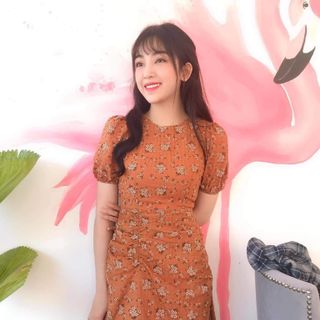 Đầm Hoa Dúm Eo Bo Tay