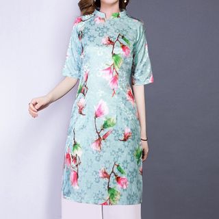ÁO DÀI CÁCH TÂN HOA TIẾT CÀNH CÂY