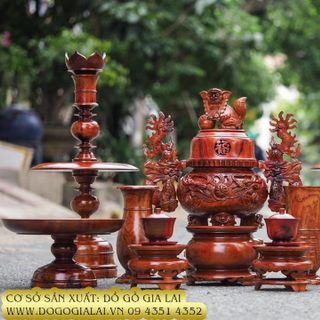Đồ thờ gỗ đẹp bộ lư thờ gỗ bộ tam sự