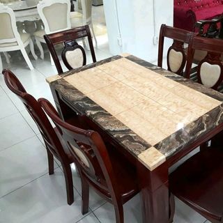 Bàn ăn mặt đá cẩm thạch trắng xanh