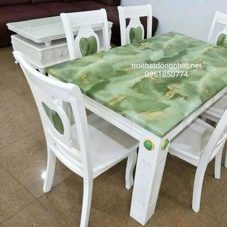 Bàn ăn mặt đá cẩm thạch trắng xanh
