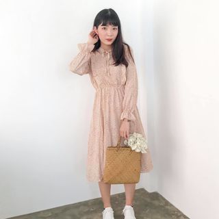 đầm chấm bi tay dài