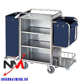 Xe đẩy dọn phòng inox 2 túi 1 túi gấp lên được VS61X03 giá sỉ