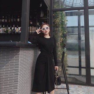 Đầm Body Dài Tay Xoắn Eo