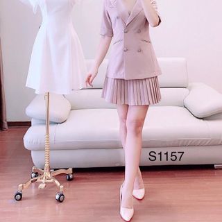 Set Vest Chân Váy Dập Ly