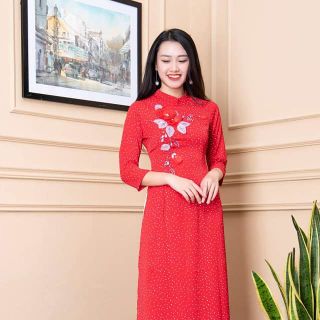Aó Dài Chấm Bi Kết Hoa
