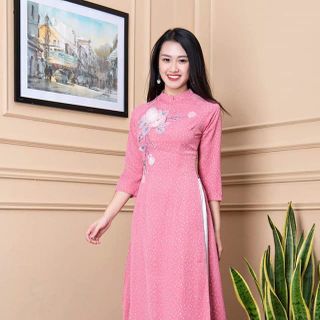 Aó Dài Chấm Bi Kết Hoa