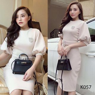 đầm ôm tay phồng cổ tròn
