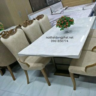Bàn ăn mặt đá hcn 6 ghế cao cấp