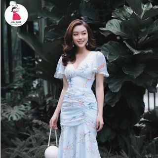 đầm xòe đuôi cá hoa