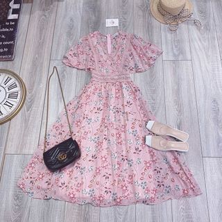 Đầm Maxi Hoa Cổ V Phối Ren