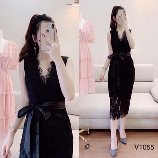 Đầm ôm thắt nơ phối ren