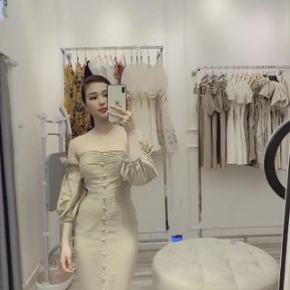 Đầm Body Bẹt Vai Nút Bọc