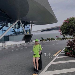 Áo thun form rộng Off-White xanh dạ quang