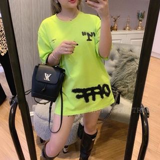 Áo thun form rộng Off-White xanh dạ quang