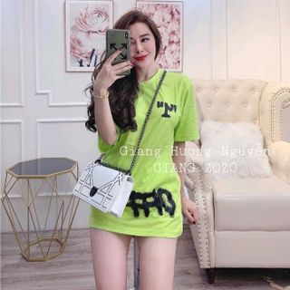 Áo thun form rộng Off-White xanh dạ quang