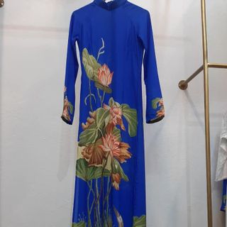 Aó Dài Truyền Thống Tằm In Thêu Sen 4 Màu