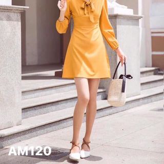Đầm tay dài cổ thắt nơ