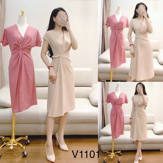 Đầm Công sở xoắn eo đính ngọc