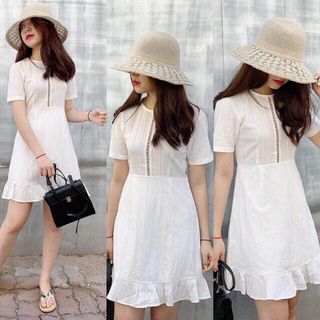 ĐẦM TRẮNG VIỀN REN CHÂN BÈO