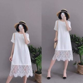 Đầm suông tay ngắn chân váy phối ren