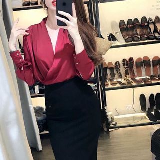 Set bút chì áo lụa cổ đổ