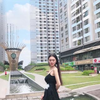 Đầm ren xòe 2 dây đính hoa