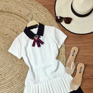 Đầm cổ nơ phối dập li
