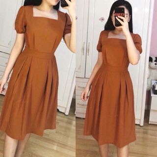 Đầm cổ vuông trơn