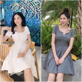 Đầm thun xòe tay ngắn