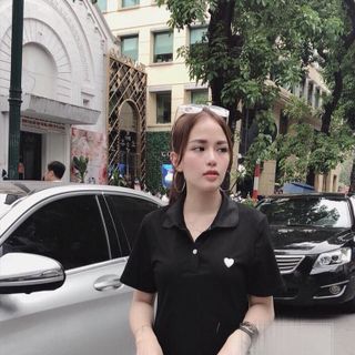 Đầm Thun cổ bẻ thêu tim