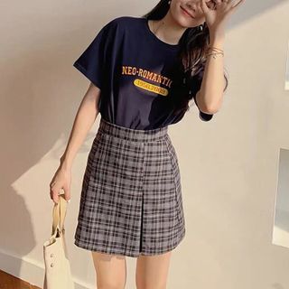 Set váy chữ A caro áo thun