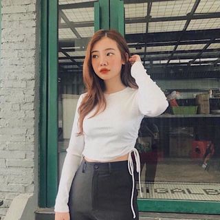 Áo croptop dài tay rút eo