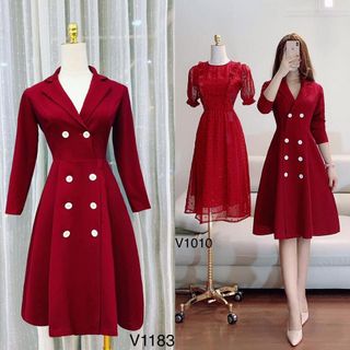 Đầm Cổ Vest Phối Nút Tay Lỡ