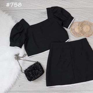 Set Áo Cổ Vuông Kèm Chân Váy