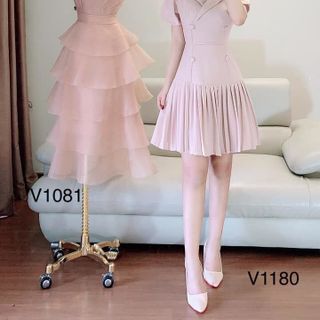 Đầm Cổ Vest Tay Ngắn Dập Ly