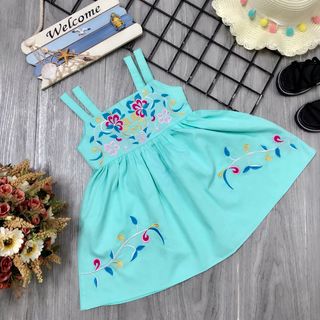 Đầm thiết kế 2 dây thêu hoa bé gái giá sỉ tphcm