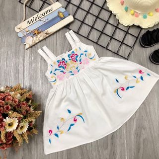 Đầm thiết kế 2 dây thêu hoa bé gái giá sỉ tphcm