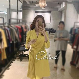 đầm vàng cổ vest giá sỉ