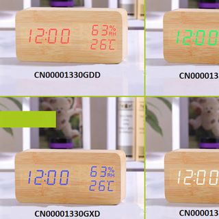 Đồng hồ Led gỗ hình chữ nhật để bàn Nhiệt độ - Độ ẩm