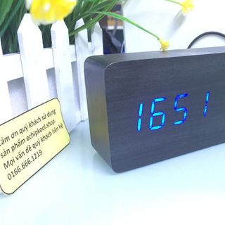Đồng hồ Led gỗ hình chữ nhật để bàn Nhiệt độ - Độ ẩm