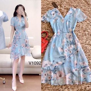 Đầm Hoa Cổ V Đuôi Cá